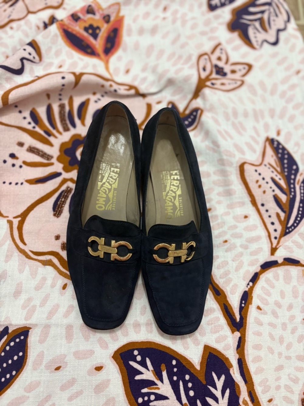 Salvatore Ferragamo Navy Suede Loafers Size 7.5